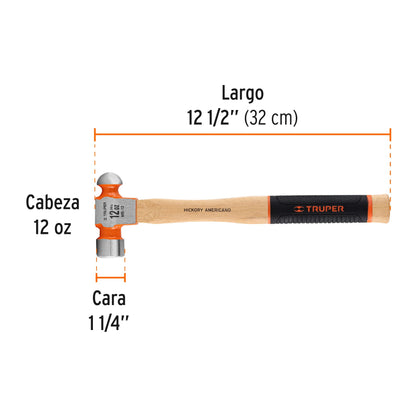 MARTILLO PULIDO DE BOLA 12 OZ MANGO HICKORY, TRUPER GRIP 16901 *