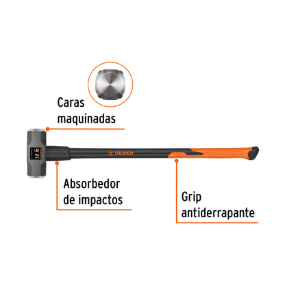 MARRO OCTAGONAL 12 LB, MANGO FIBRA DE VIDRIO 36'' TRUPER 16542 P