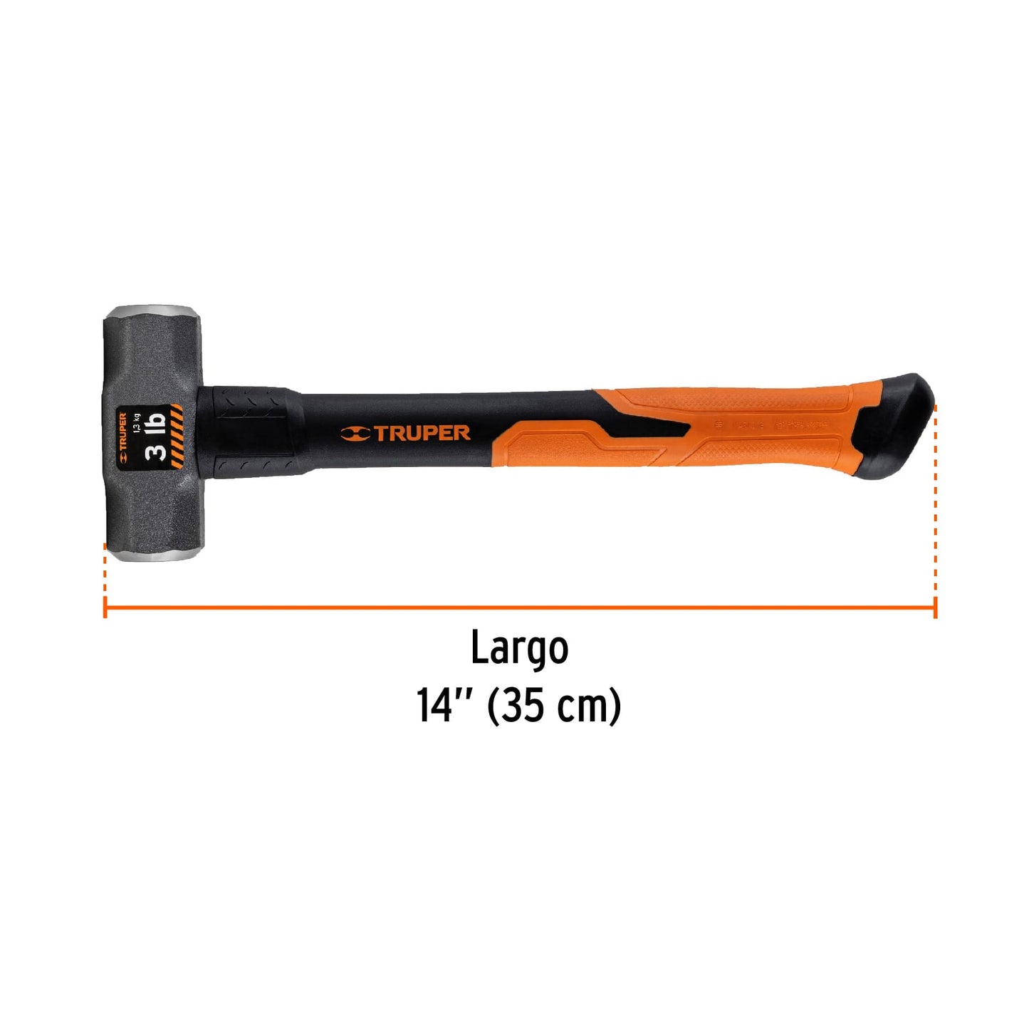 MARRO OCTAGONAL 3LB, MANGO DE FIBRA DE VIDRIO 14'', TRUPER 19883 P