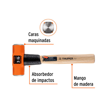 MARRO OCTAGONAL 3 LB, MANGO DE MADERA 12", TRUPER 16507 *