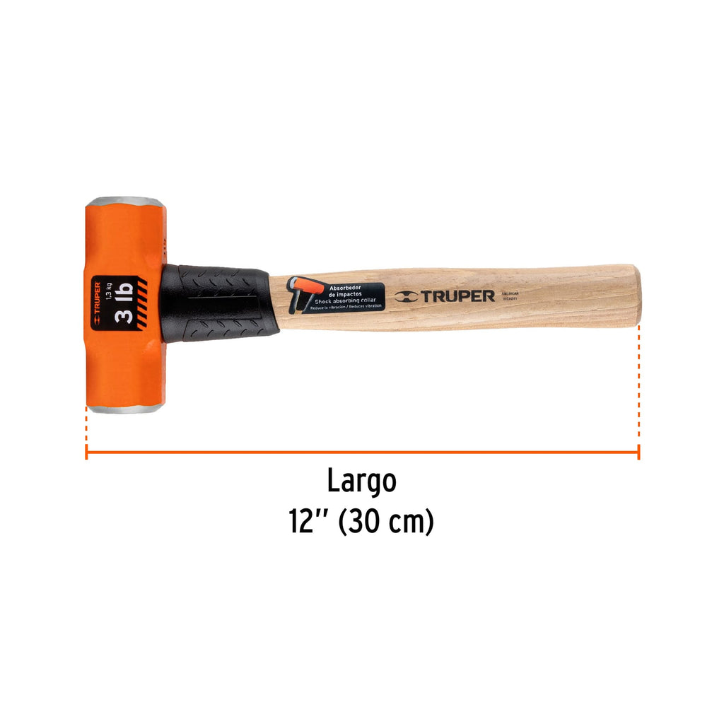 MARRO OCTAGONAL 3 LB, MANGO DE MADERA 12", TRUPER 16507 *