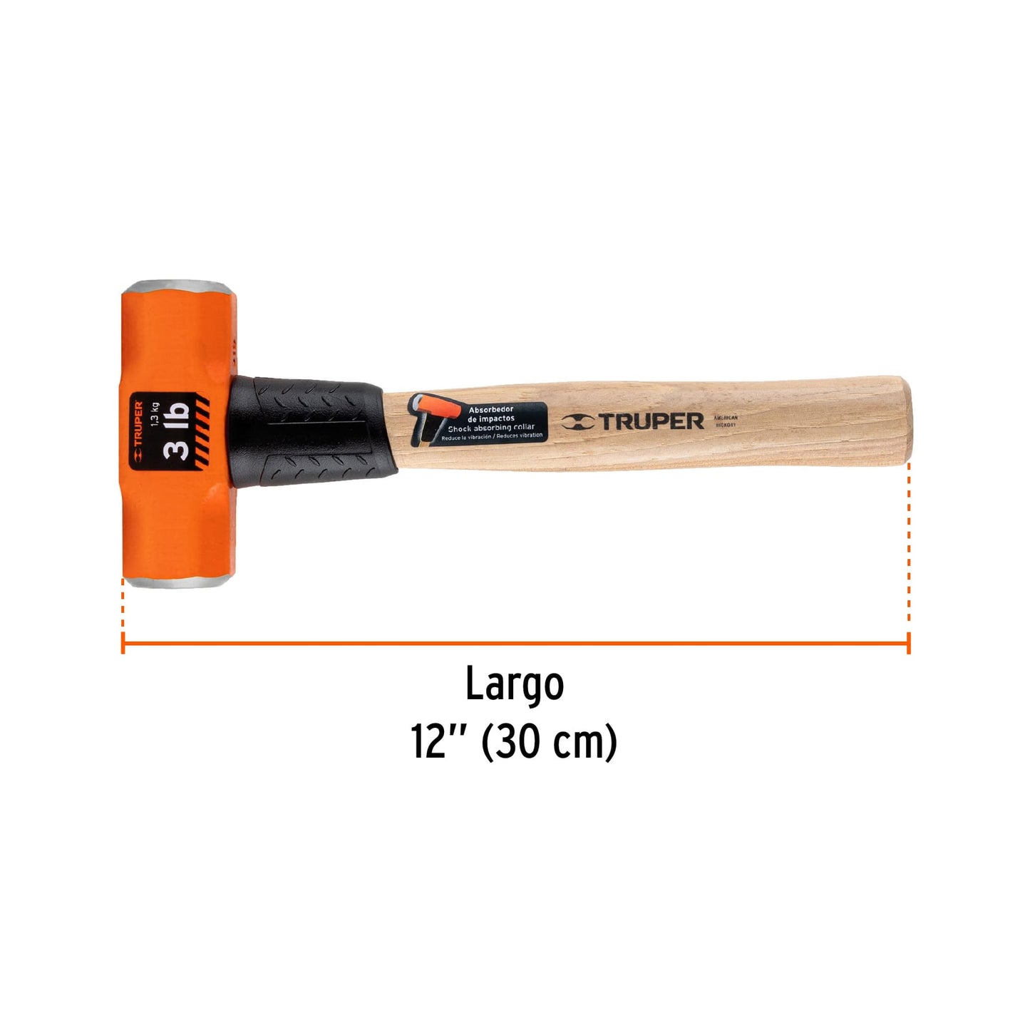 MARRO OCTAGONAL 3 LB, MANGO DE MADERA 12", TRUPER 16507 *