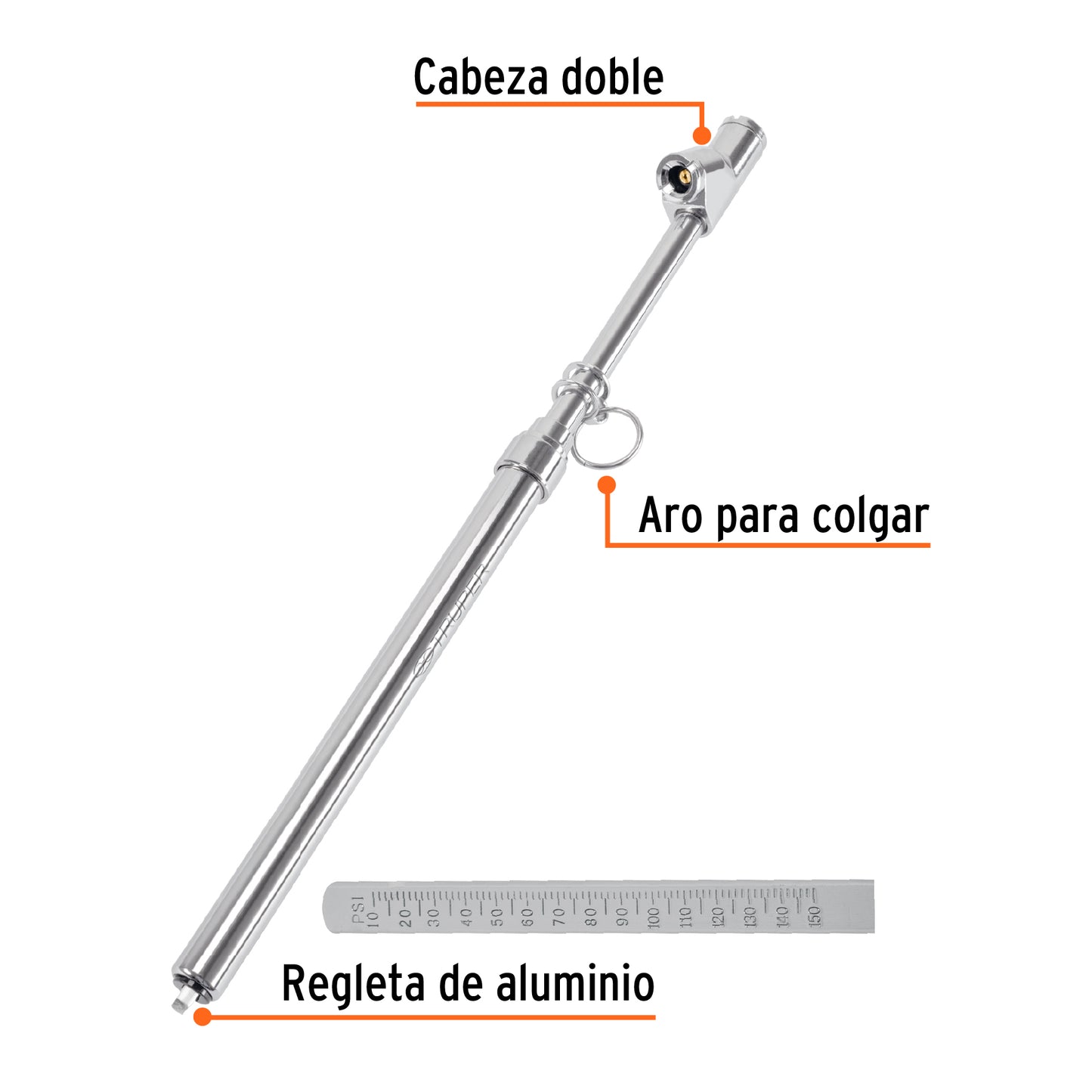 CALIBRADOR DE PRESIÓN 200 PSI CABEZA DOBLE, USO RUDO, TRUPER 18244 *