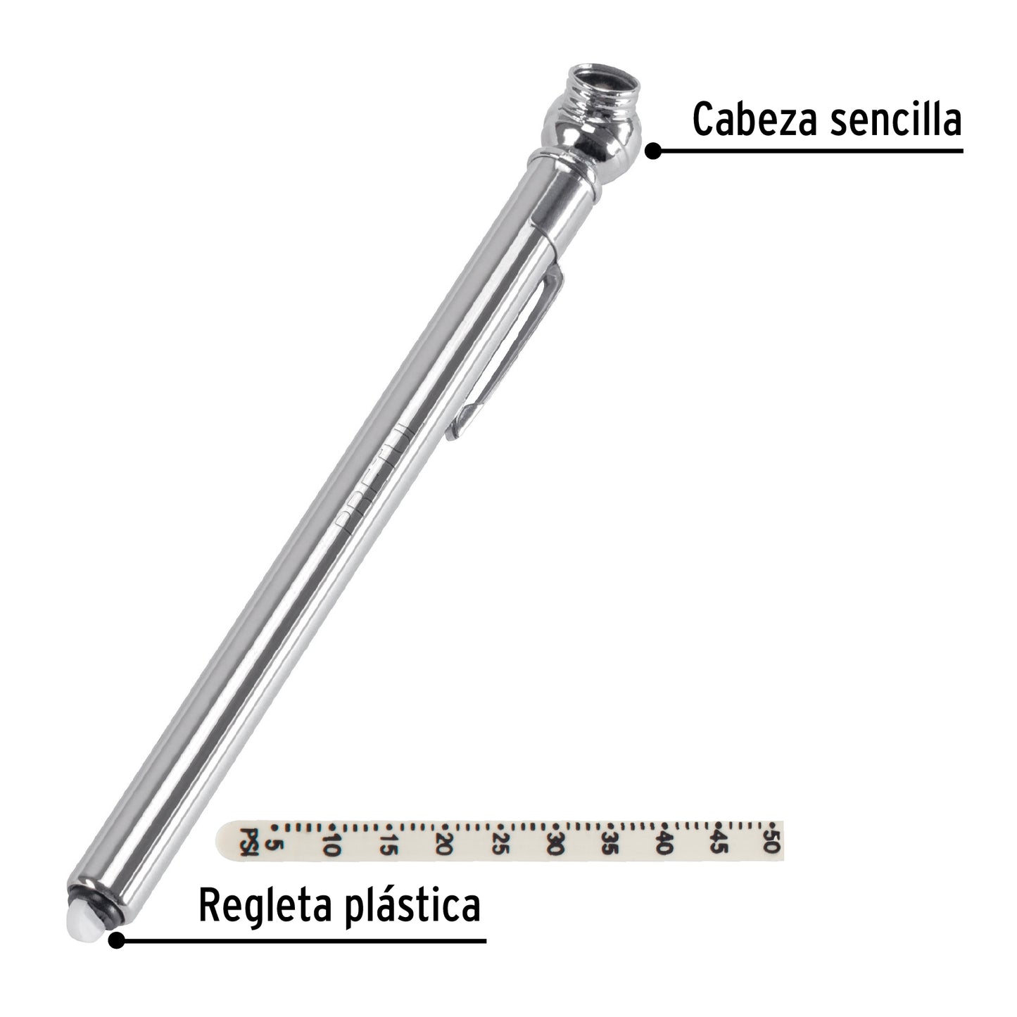 CALIBRADOR DE PRESIÓN 50 PSI, CABEZA SENCILLA, PRETUL 20181 *