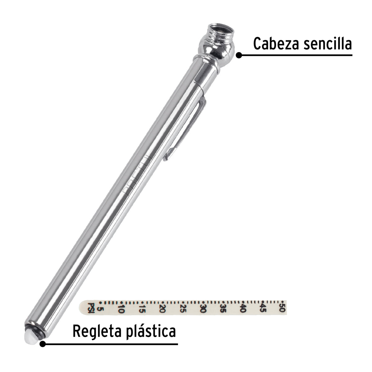 CALIBRADOR DE PRESIÓN 50 PSI, CABEZA SENCILLA, PRETUL 20181 *