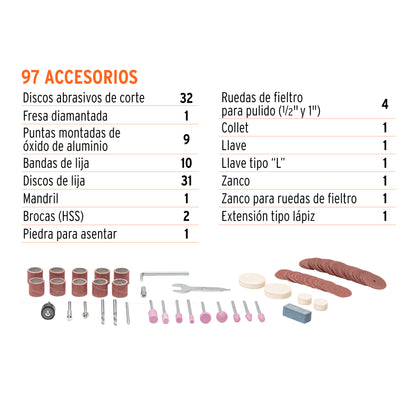 HERRAMIENTA ROTATIVA 135W CON 97 ACCESORIOS, TRUPER PRO 103580 *