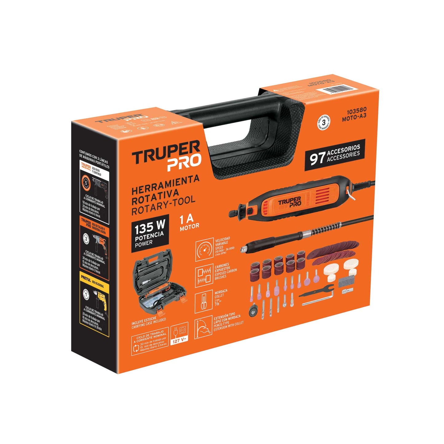 HERRAMIENTA ROTATIVA 135W CON 97 ACCESORIOS, TRUPER PRO 103580 *