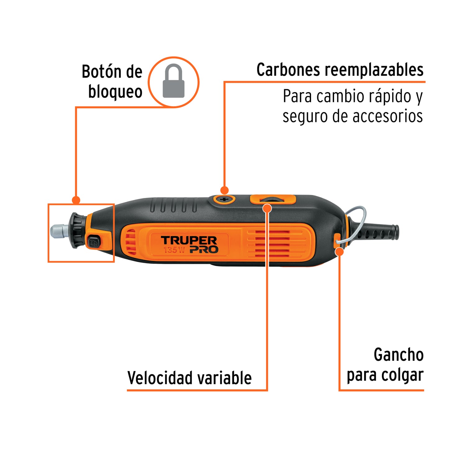 HERRAMIENTA ROTATIVA 135W CON 97 ACCESORIOS, TRUPER PRO 103580 *