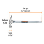 MARTILLO TUBULAR PULIDO 16 OZ UÑA RECTA, TRUPER 16702 P