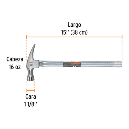 MARTILLO TUBULAR PULIDO 16 OZ UÑA RECTA, TRUPER 16702 P