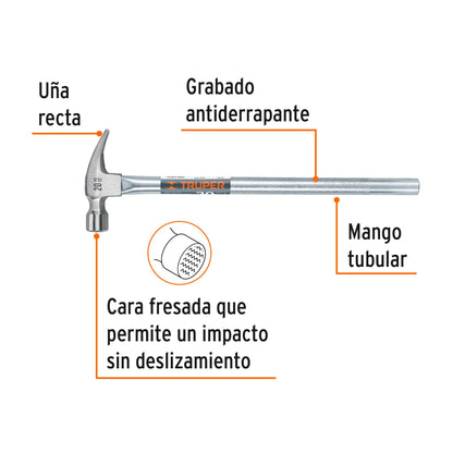 MARTILLO UÑA RECTA 20 OZ, MANGO TUBULAR, BOCA FRESADA 16704 *
