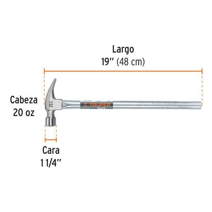 MARTILLO UÑA RECTA 20 OZ, MANGO TUBULAR, BOCA FRESADA 16704 *