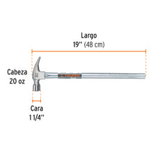 Cargar imagen en el visor de la galería, MARTILLO UÑA RECTA 20 OZ, MANGO TUBULAR, BOCA FRESADA 16704 *

