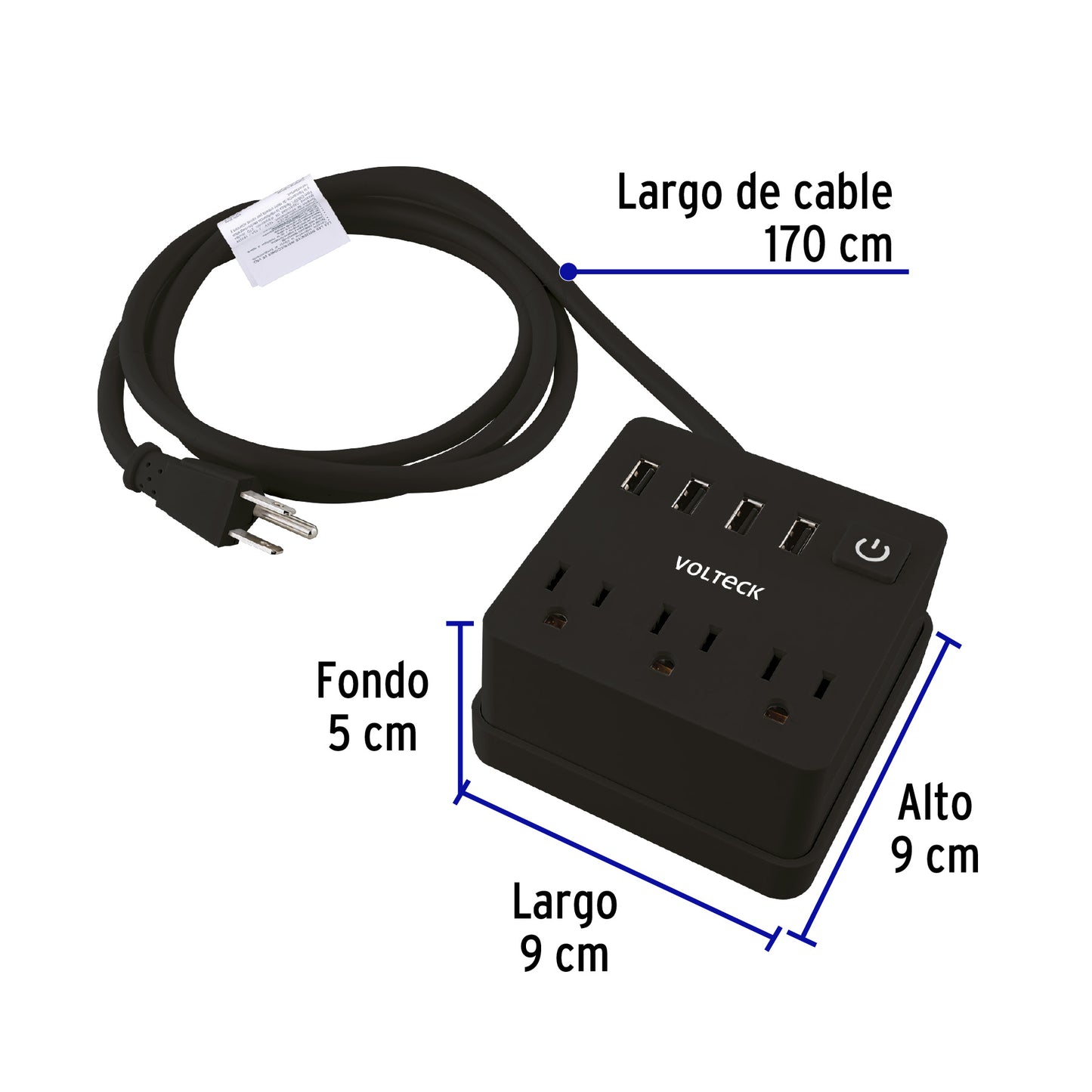 MULTICONTACTO 16 AWG DOMÉSTICO, 3 ENTRADAS 4 PTOS USB, NEGRO 49321 *L