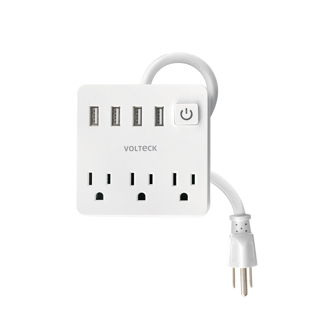 MULTICONTACTO 16 AWG DOMÉSTICO 3 ENTRADAS 4 PTOS USB, BLANCO 49322 P