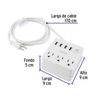 MULTICONTACTO 16 AWG DOMÉSTICO 3 ENTRADAS 4 PTOS USB, BLANCO 49322 P