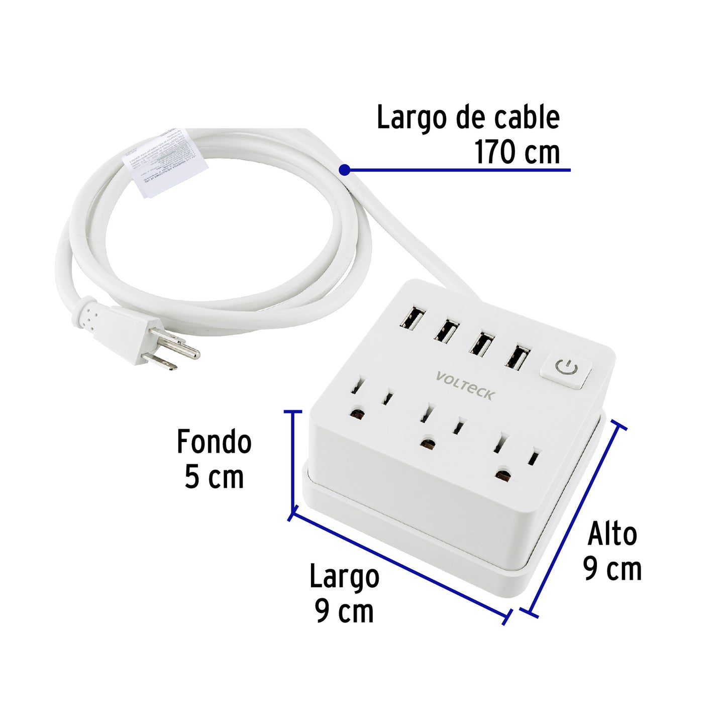 MULTICONTACTO 16 AWG DOMÉSTICO 3 ENTRADAS 4 PTOS USB, BLANCO 49322 P