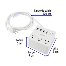 Cargar imagen en el visor de la galería, MULTICONTACTO 16 AWG DOMÉSTICO 3 ENTRADAS 4 PTOS USB, BLANCO 49322 P
