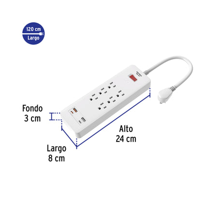 MULTICONTACTO 6 ENTRADAS, 2 USB A + 2 USB C, BLANCO, VOLTECK  45662 *