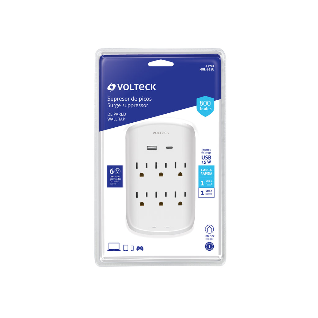 MULTICONTACTO PARED 800J 6 CONT 2USB A+C 45747 *