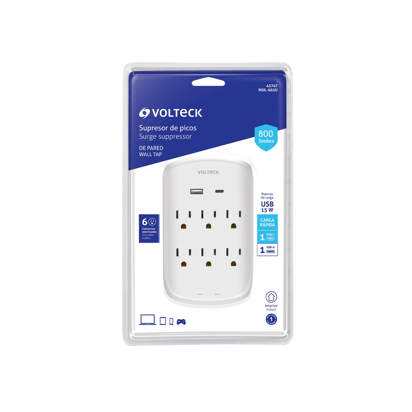 MULTICONTACTO PARED 800J 6 CONT 2USB A+C 45747 *