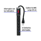 MULTICONTACTO 16 AWG DOMÉSTICO 6 ENTRADAS, NEGRO 49860 *