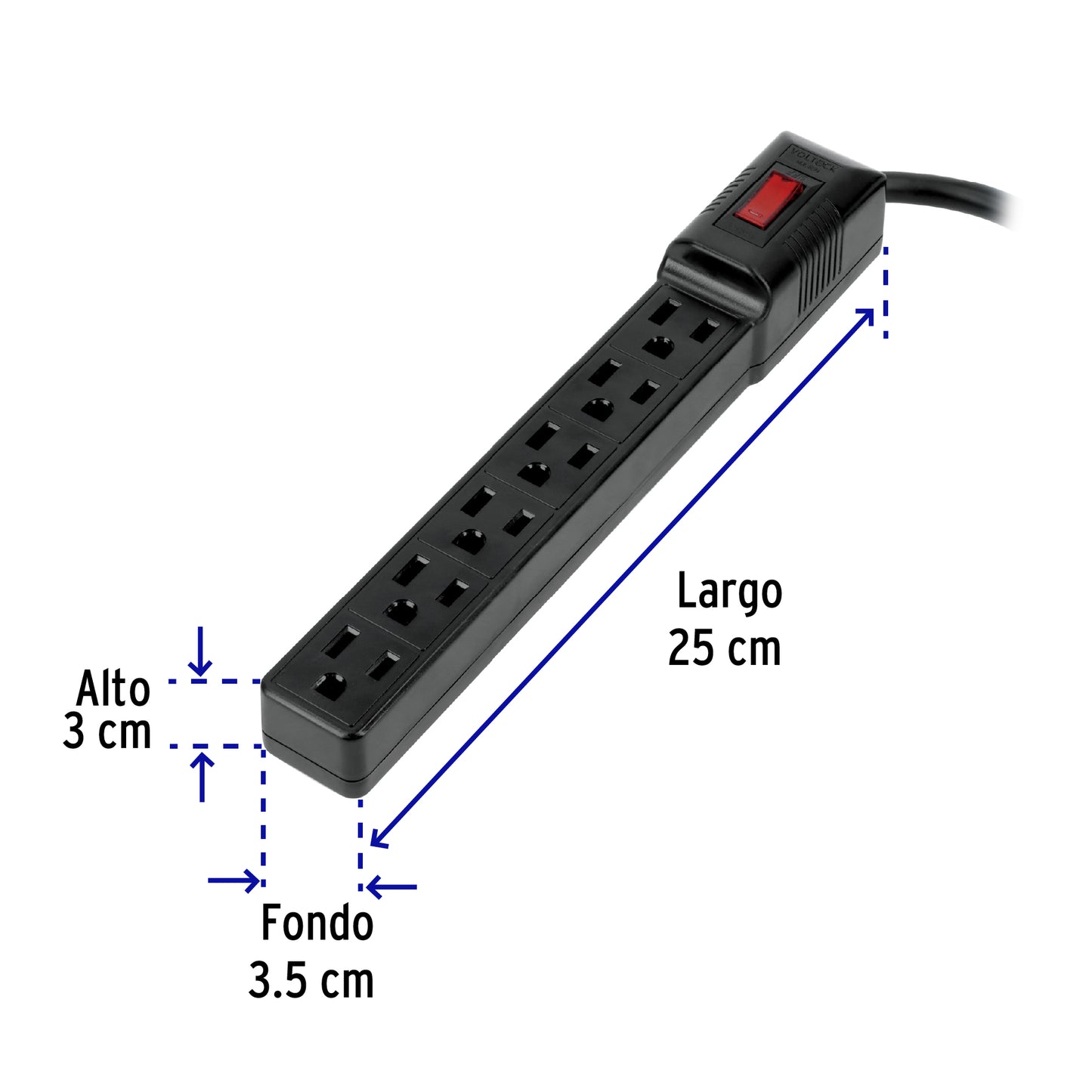 MULTICONTACTO 16 AWG DOMÉSTICO 6 ENTRADAS, NEGRO 49860 *