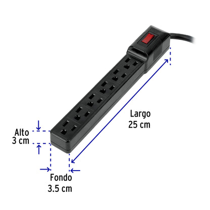 MULTICONTACTO 16 AWG DOMÉSTICO 6 ENTRADAS, NEGRO 49860 *