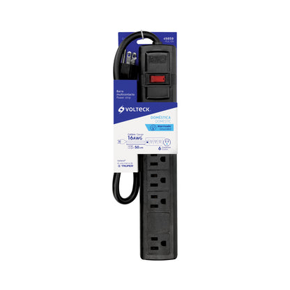 MULTICONTACTO 16 AWG DOMÉSTICO 6 ENTRADAS, NEGRO, VOLTECK 49859 *