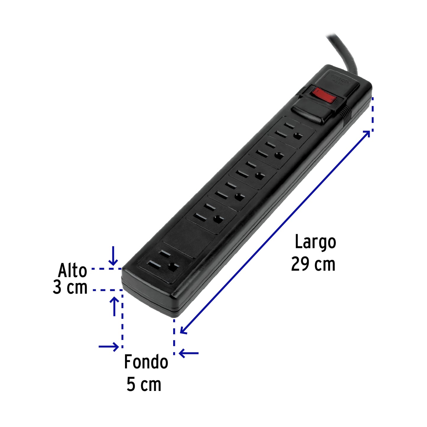 MULTICONTACTO 16 AWG DOMÉSTICO 6 ENTRADAS, NEGRO, VOLTECK 49859 *