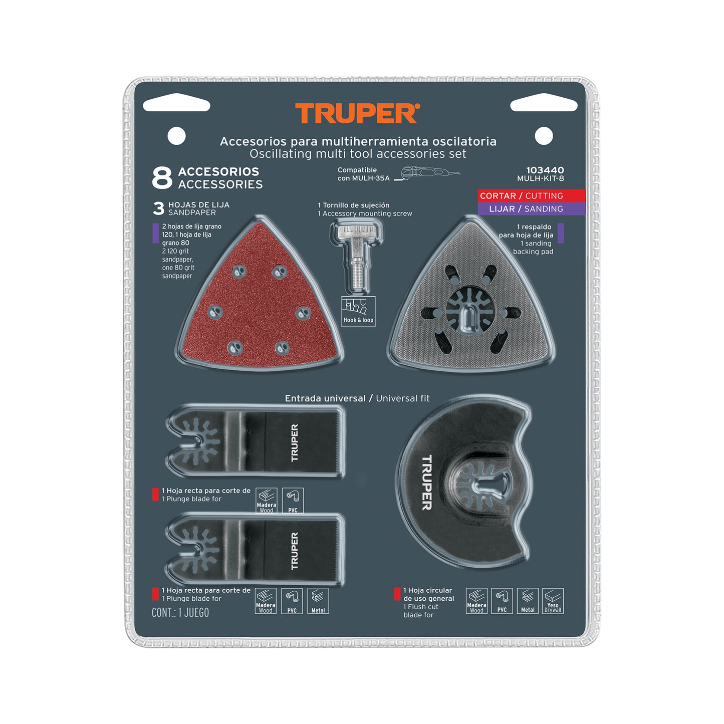 KIT CON 8 ACCESORIOS PARA MULTIHERRAMIENTA, TRUPER PRO P