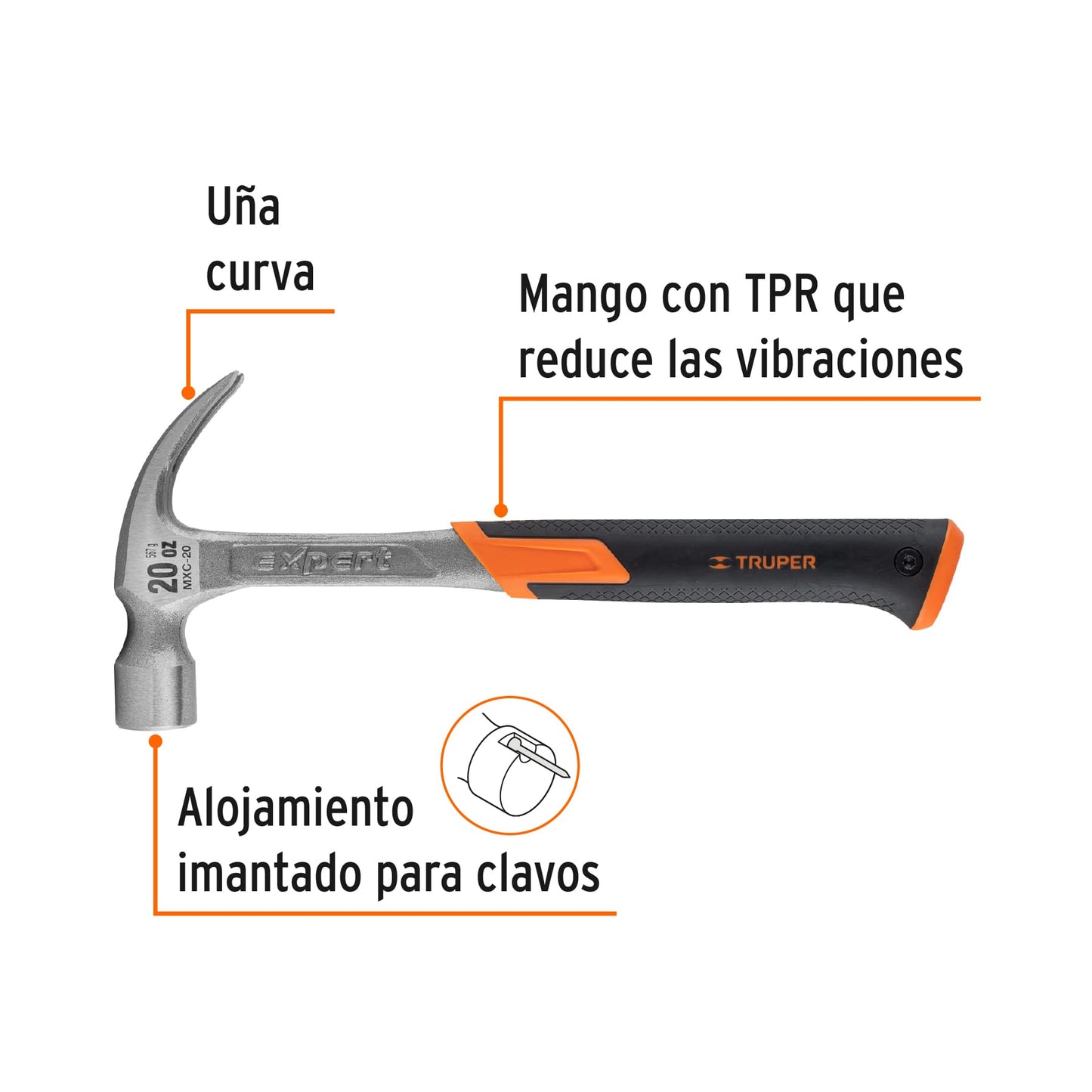 MARTILLO FORJADO 20oz UÑA CURVA, MANGO CON NEOPRENO, EXPERT 16820 P