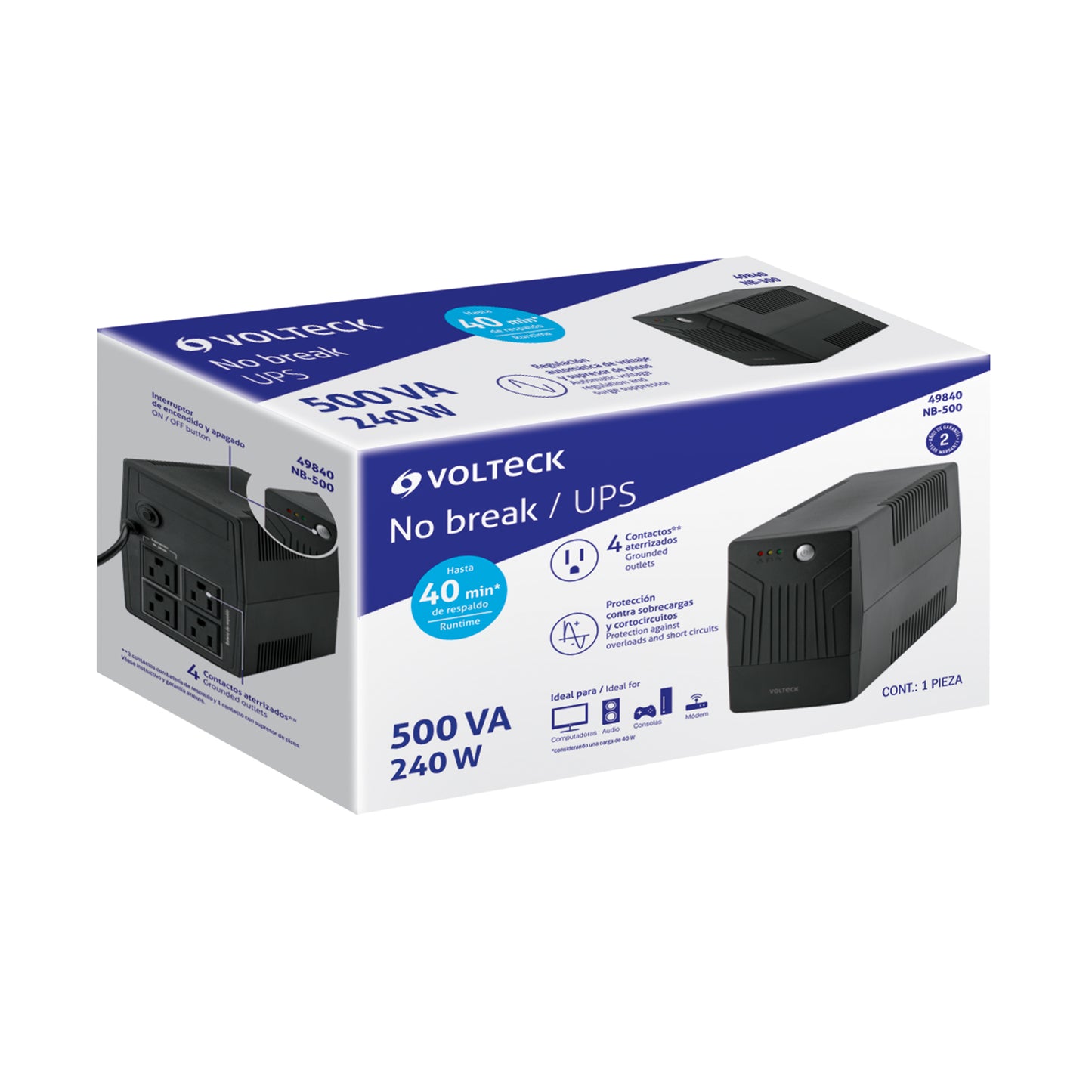 NO BREAK 500 VA/ 240 W CON 4 CONTACTOS, VOLTECK 49840 *