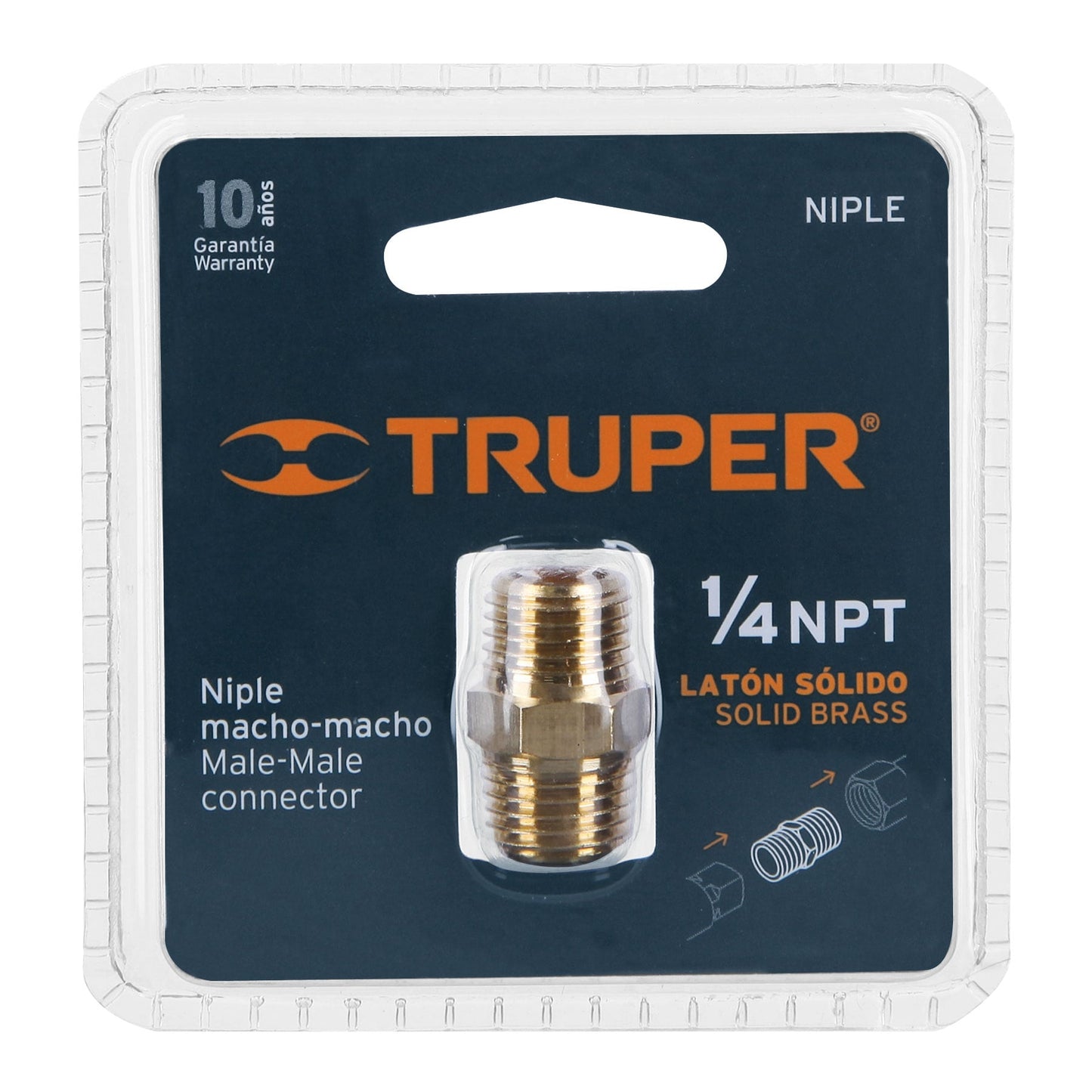 NIPLE DE LATÒN, TIPO FF, CUERDA 1/4 NPT, TRUPER 19024 *