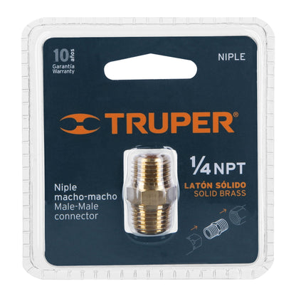NIPLE DE LATÒN, TIPO FF, CUERDA 1/4 NPT, TRUPER 19024 *