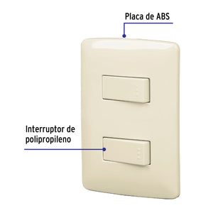 PLACA ARMADA 1 INTERRUPTOR ESCALERA, MARFIL, LÍNEA ITALIANA 48663