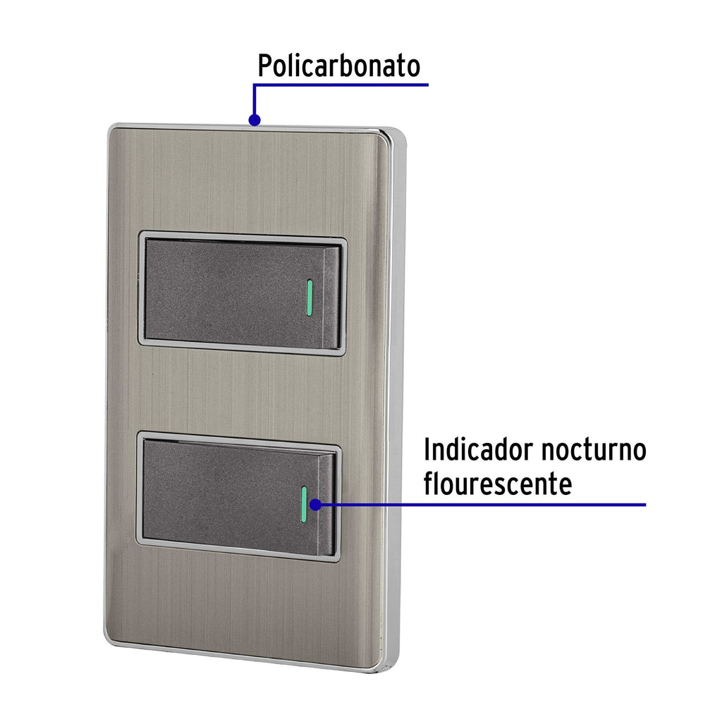 PLACA ARMADA ACERO INOX 2 INTERRUPTORES 1 MODULO, LISBOA 47834 *
