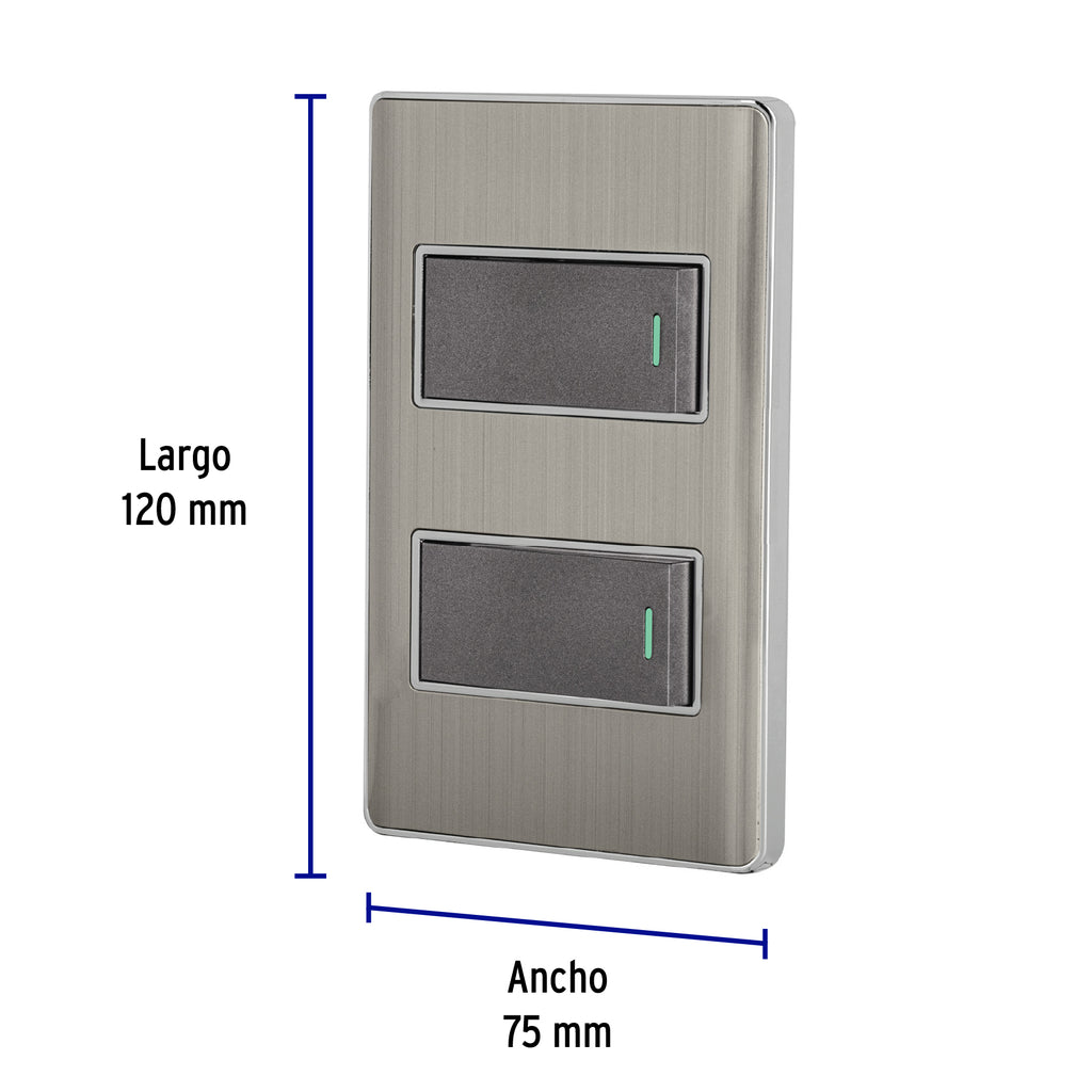 PLACA ARMADA ACERO INOX 2 INTERRUPTORES 1 MODULO, LISBOA 47834 *