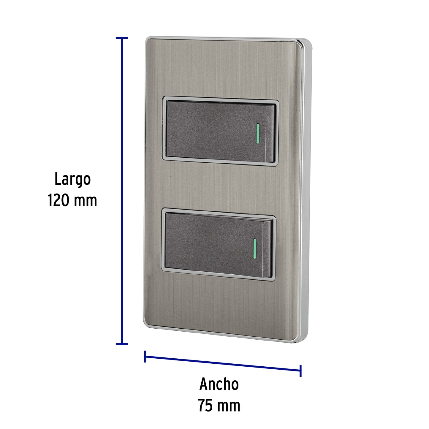 PLACA ARMADA ACERO INOX 2 INTERRUPTORES 1 MODULO, LISBOA 47834 *
