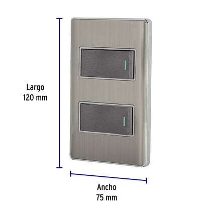 PLACA ARMADA ACERO INOX 2 INTERRUPTORES 1 MODULO, LISBOA 47834 *