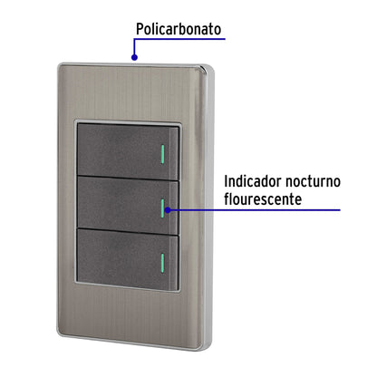 PLACA ARMADA ACERO 2 INTERRUPTORES, 3 VIAS 1M LISBOA 47837 *