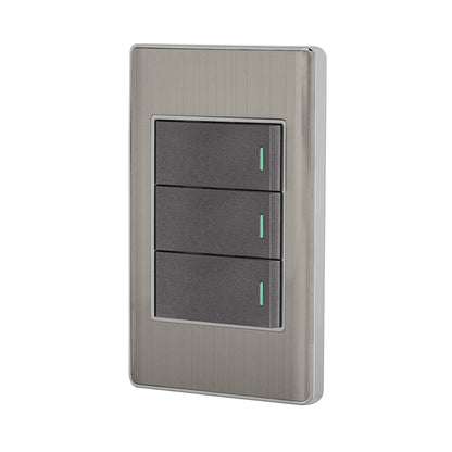 PLACA ARMADA ACERO INOX 3 INTERRUPTORES 1 MODULO LISBOA 47836 *
