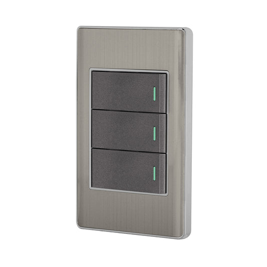 PLACA ARMADA ACERO INOX 3 INTERRUPTORES 1 MODULO LISBOA 47836 *
