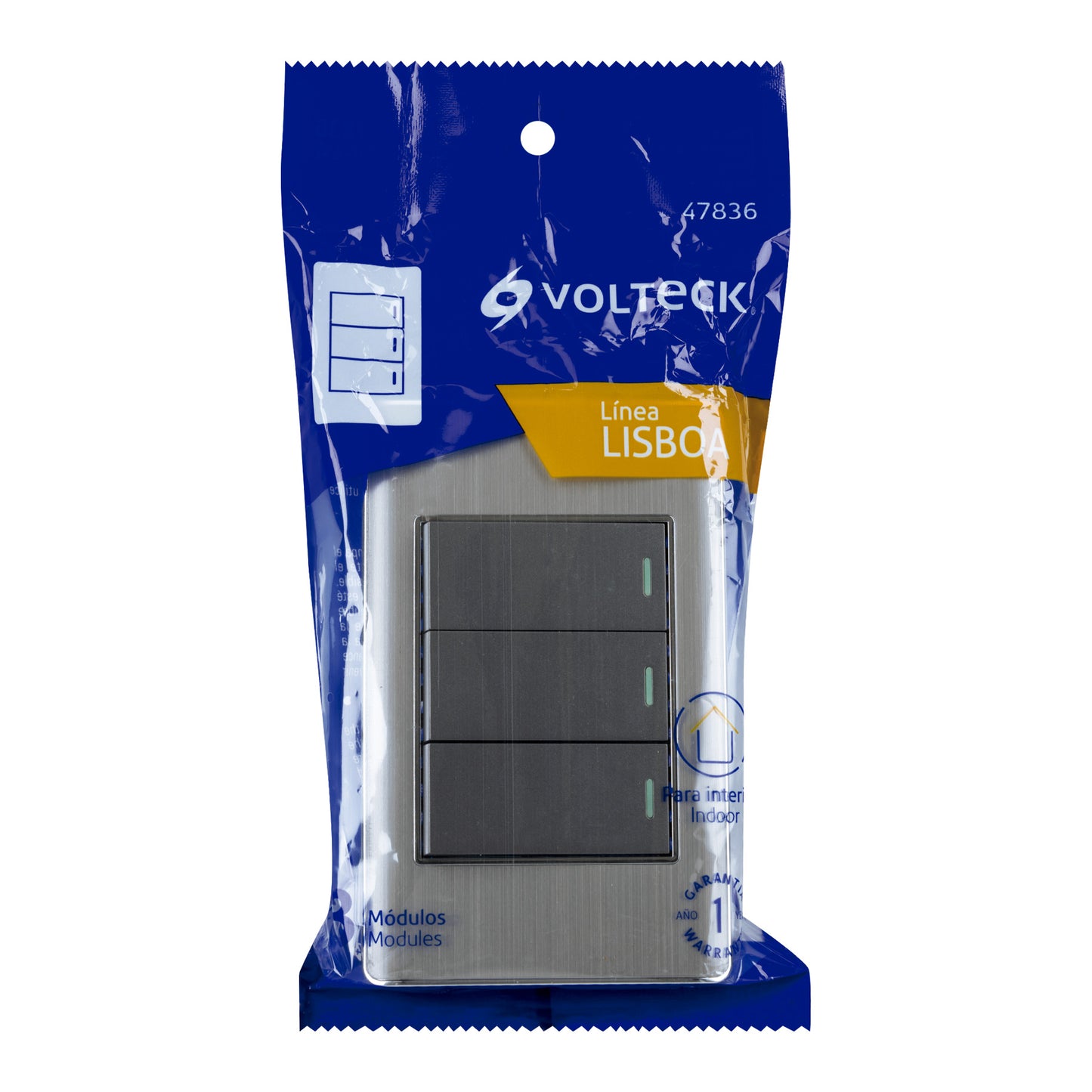 PLACA ARMADA ACERO INOX 3 INTERRUPTORES 1 MODULO LISBOA 47836 *