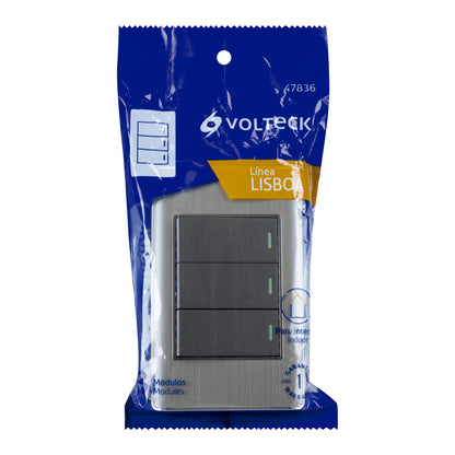PLACA ARMADA ACERO INOX 3 INTERRUPTORES 1 MODULO LISBOA 47836 *