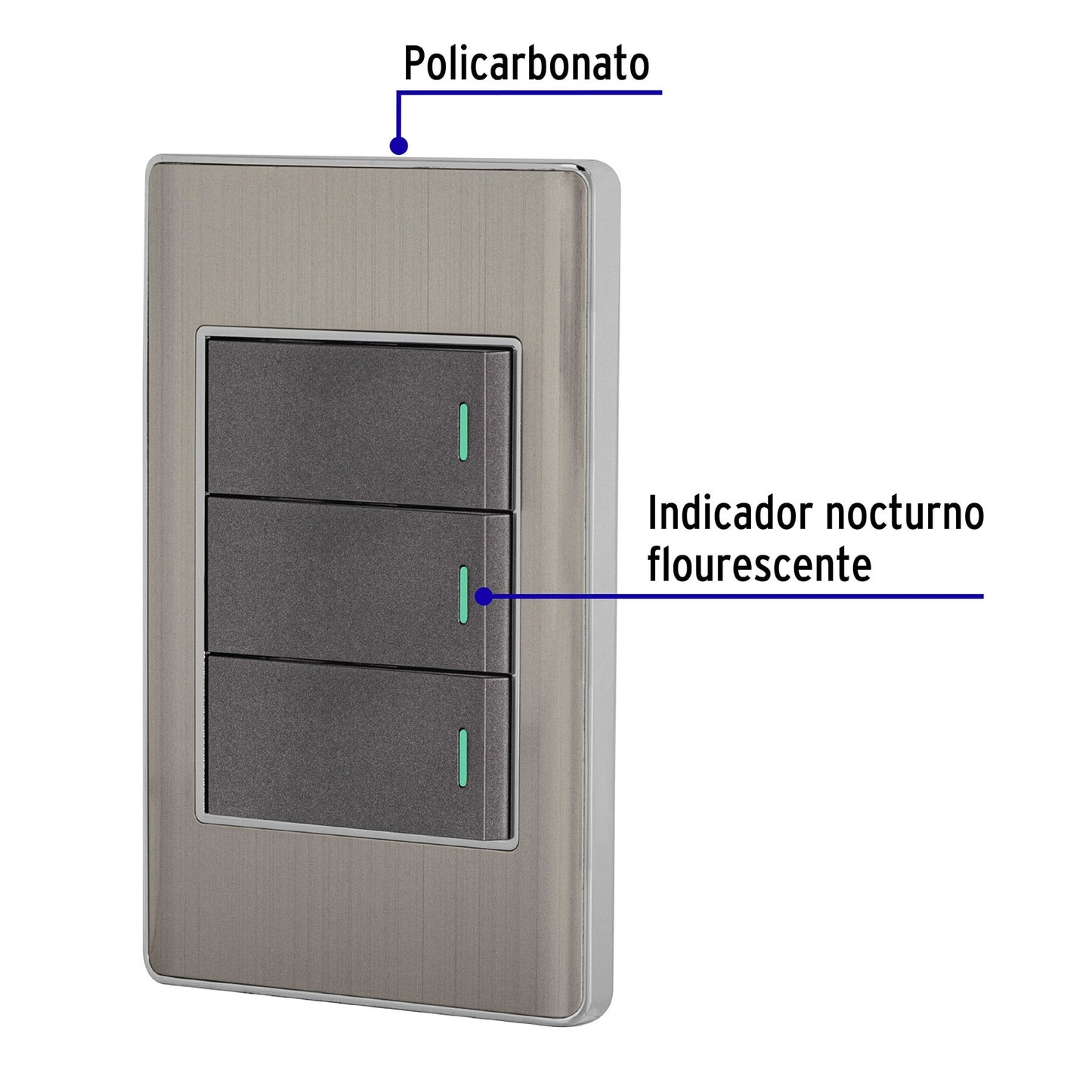 PLACA ARMADA ACERO INOX 3 INTERRUPTORES 1 MODULO LISBOA 47836 *