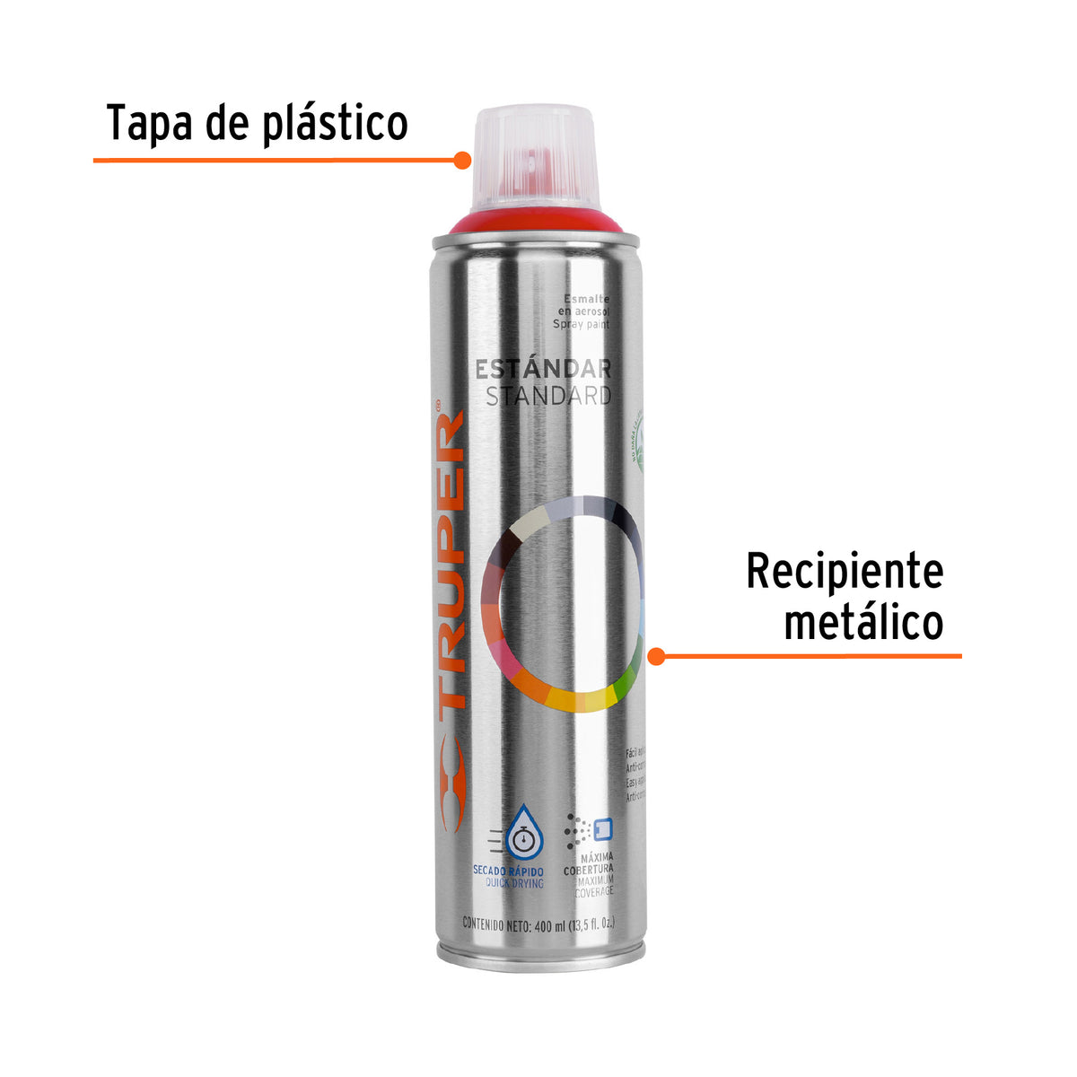 Pintura aerosol rojo seguridad, bote esbelto 400 ml, TRUPER