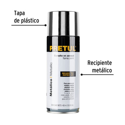 PINTURA EN AEROSOL METÁLICA, CROMO, 400 ML, PRETUL 27177 *