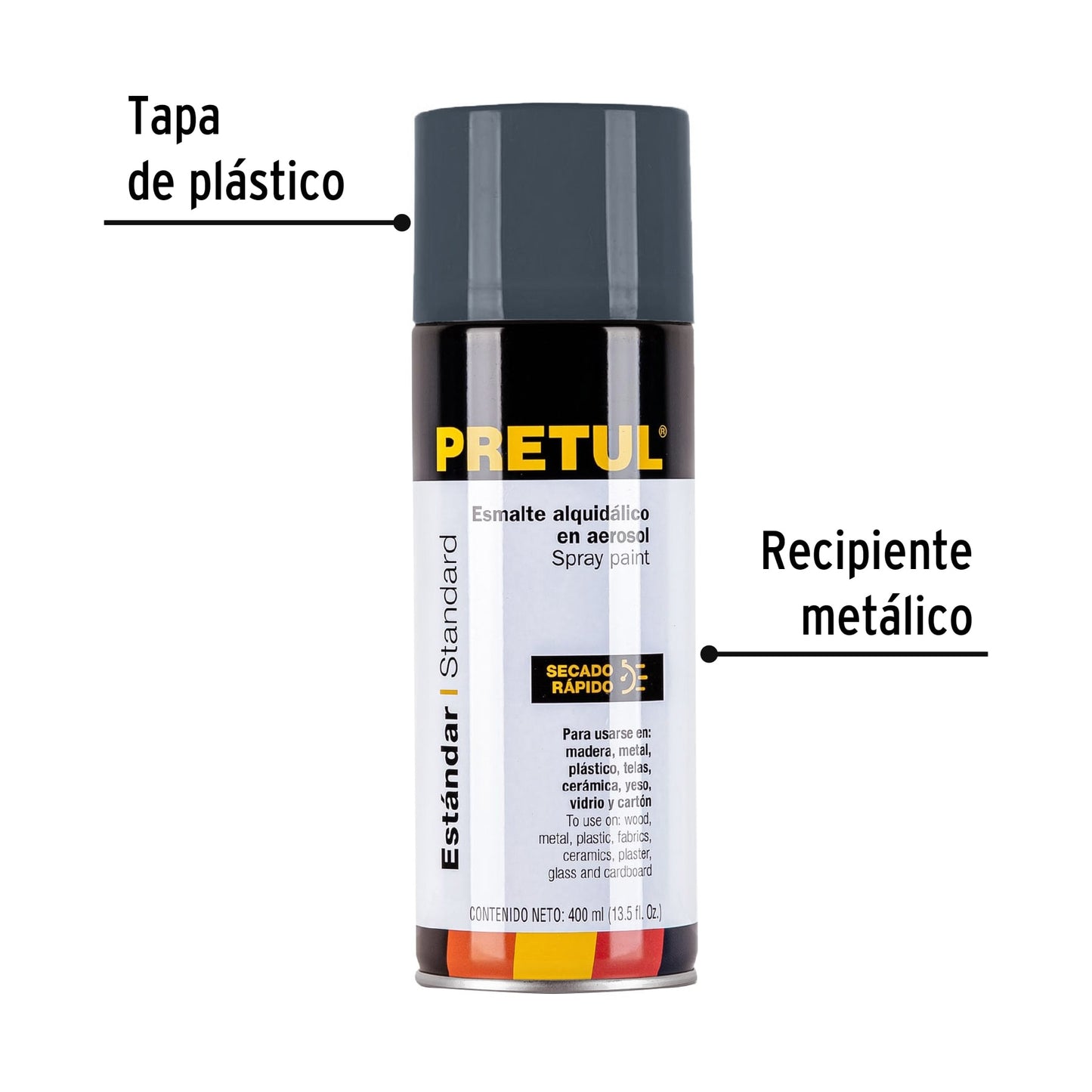 Pintura en aerosol, gris primario, 400 ml, PRETUL 27002
