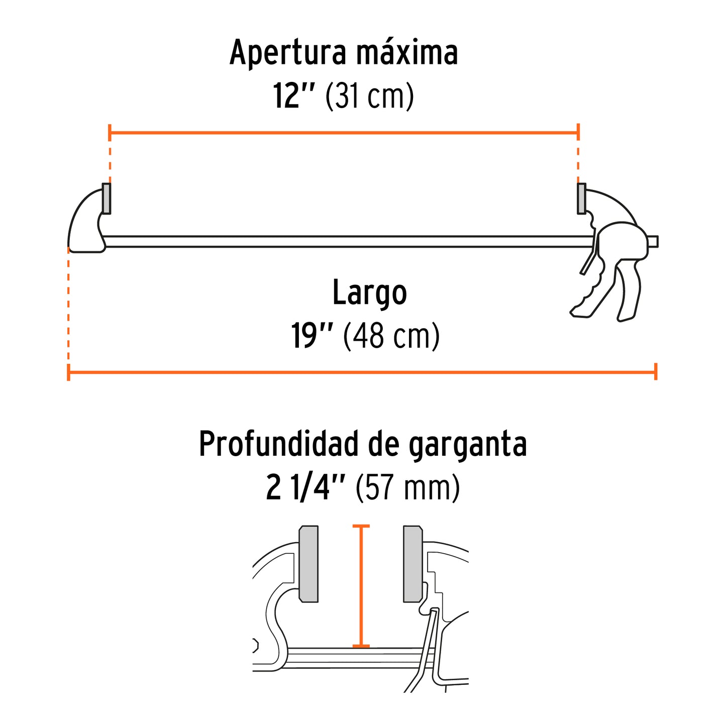PRENSA DE AJUSTE RÁPIDO DE 12"CON CUERPO DE NYLON, TRUPER 100141 *